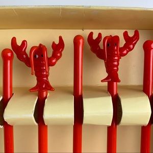 Red Lobster Glass Swizzle Sticks Set of 5 VTG (1 stick missing) Boston Warehouse